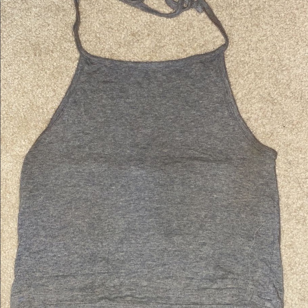 High neck stretchy grey shirt